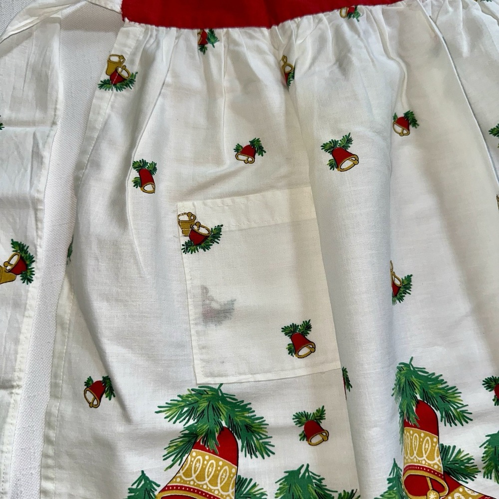 Vtg MCM Christmas Half Apron 1950s Holly Berry Festive Bells 21.5" Long Pockets - Picture 4 of 12